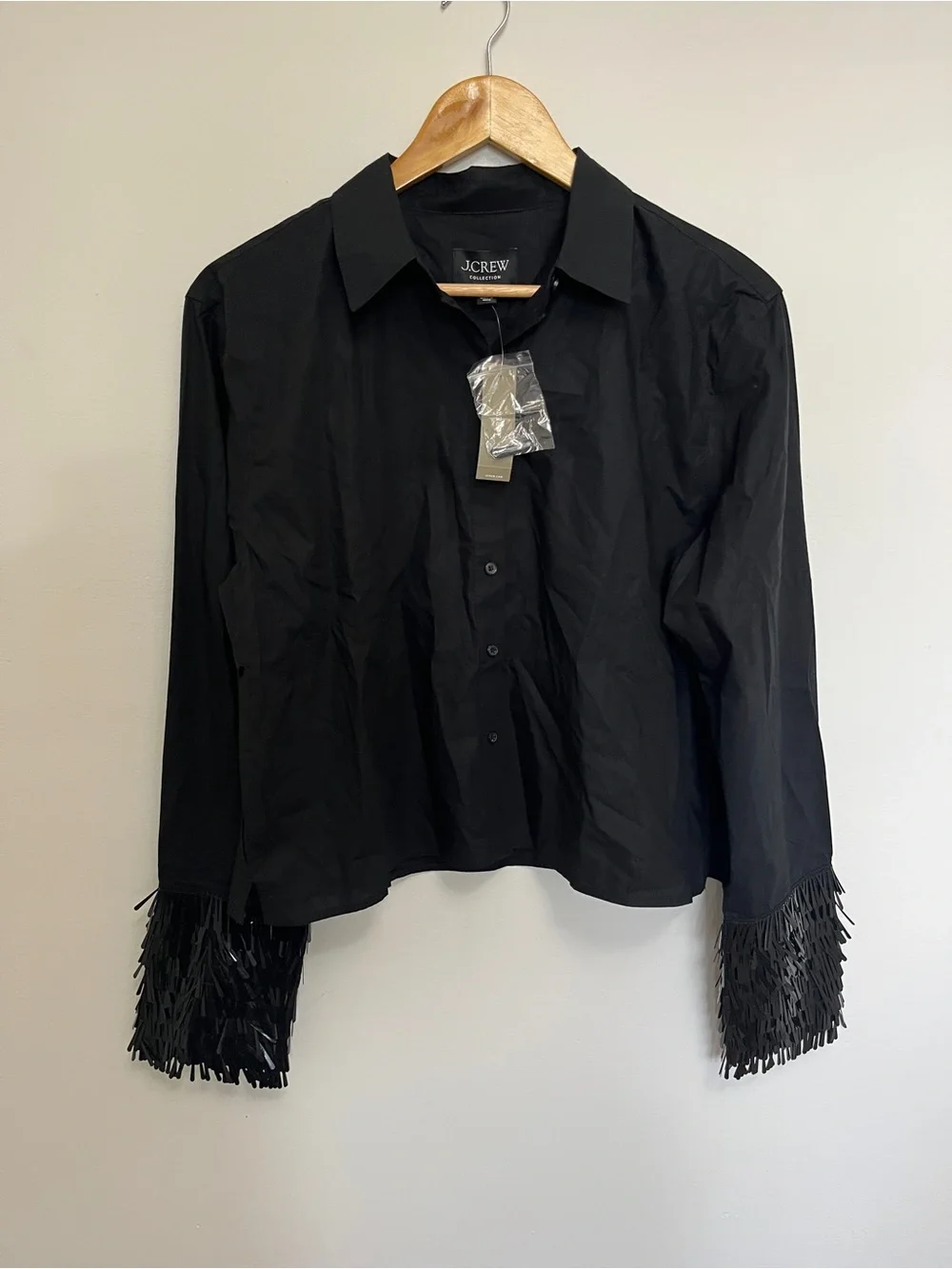 J. Crew Collection Garcon Sequin Cuff Button Down Shirt in Black NWT